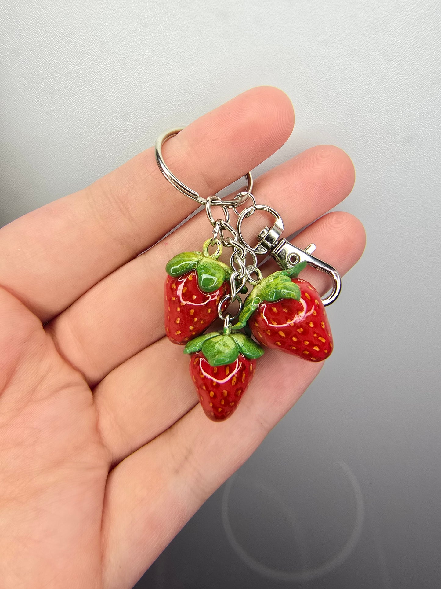 Handmade Polymer Clay Strawberry Vine Keychain
